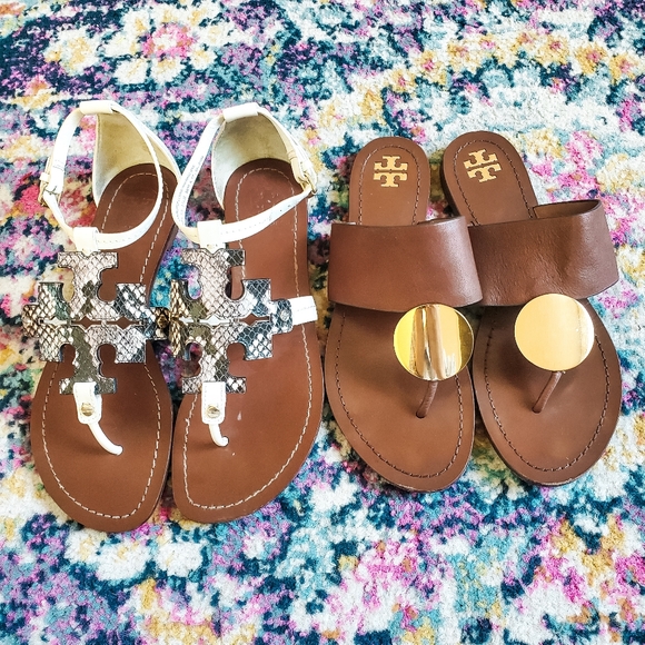 Tory Burch Phoebe & Patos Disc Leather Sandals - Picture 1 of 10